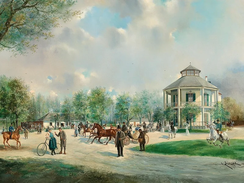 1866-Lothar Michael Bürger - Vivace animazione davanti al Lusthaus nel Prater, Vienna